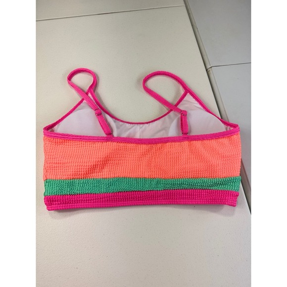 Pink Lily Neon Orange Pink Green Textured Crop Top Swimsuit Bikini‎ Top Large - Picture 2 of 7